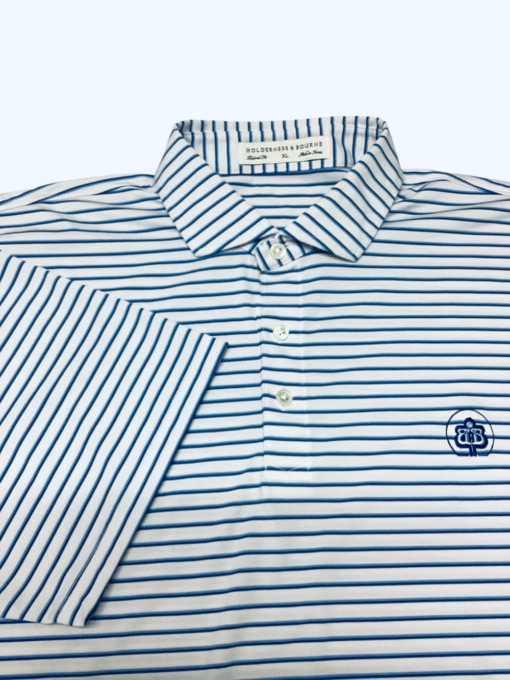 Holderness & Bourne Men's White and Blue Striped Polo Shirt tailored fit size XL